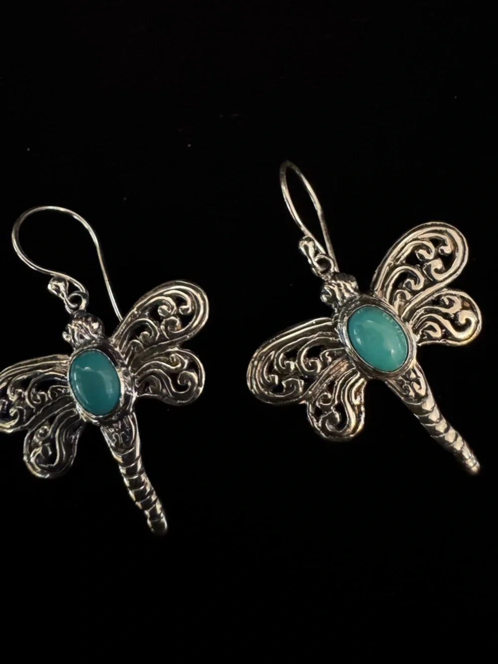 Genuine‎ Turquoise Sterling, silver Dragonfly Dangle Earrings - Women Jewelry